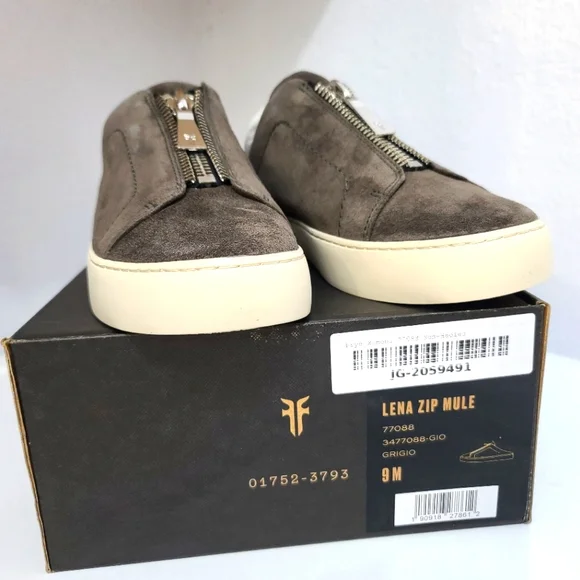 FRYE Lena Zip Up Mules Slip-On Sneakers in Grigio Gray Suede Color - Picture 9 of 10